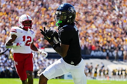 Sep 9, 2023; Boulder, Colorado, USA; Colorado Buffaloes wide receiver Tar'Varish Dawson (6) scores a touchdown against the Nebraska Cornhuskers in the second quarter at Folsom Field. Mandatory Credit: Ron Chenoy-USA TODAY Sports