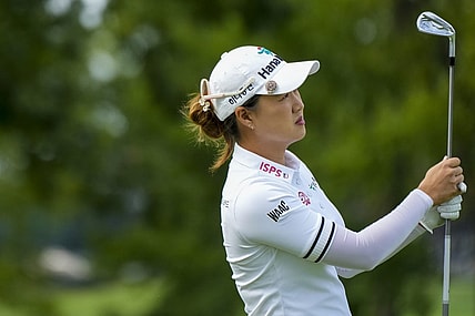 Sep 9, 2023; Cincinnati, Ohio, USA; Minjee Lee, of Perth, Australia, lowers her club after hitting an approach shot on the first hole at the 2023 Kroger Queen City Championship presented by P&G at Kenwood Country Club. Mandatory Credit: Carter Skaggs/The Enquirer-USA TODAY Sports
