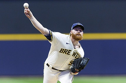 Sep 11, 2023; Milwaukee, Wisconsin, USA;  Milwaukee Brewers pitcher Brandon Woodruff (53) throws a pitch during the first inning against the Miami Marlins at American Family Field. Mandatory Credit: Jeff Hanisch-USA TODAY Sports