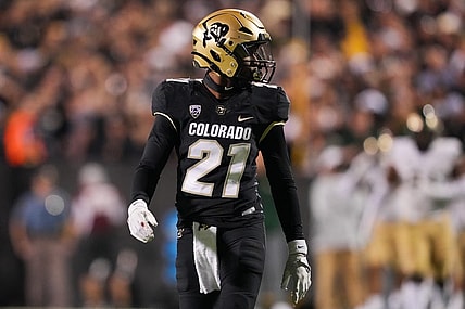 Sep 16, 2023; Boulder, Colorado, USA; Colorado Buffaloes safety Shilo Sanders (21) looks on during the fourth quarter against the Colorado State Rams at Folsom Field. Mandatory Credit: Andrew Wevers-USA TODAY Sports