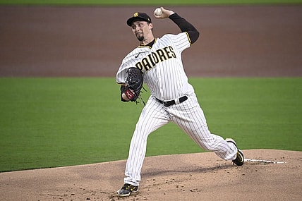 Sep 19, 2023; San Diego, California, USA; San Diego Padres starting pitcher Blake Snell (4) throws a pitch against the Colorado Rockies during the first inning at Petco Park. Mandatory Credit: Orlando Ramirez-USA TODAY Sports