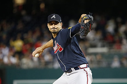 Sep 22, 2023; Washington, District of Columbia, USA; Atlanta Braves starting pitcher Charlie Morton (50) throws the ball during the first inning against the Washington Nationals at Nationals Park. Mandatory Credit: Amber Searls-USA TODAY Sports