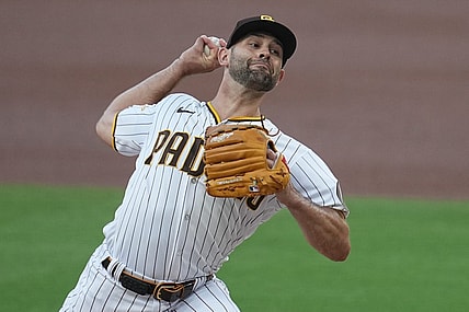Sep 23, 2023; San Diego, California, USA; San Diego Padres starting pitcher Nick Martinez (21) throws a pitch against the St. Louis Cardinals during the first inning at Petco Park. Mandatory Credit: Ray Acevedo-USA TODAY Sports