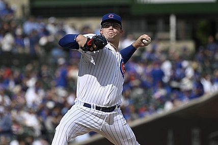 Sep 24, 2023; Chicago, Illinois, USA;  Chicago Cubs starting pitcher Jordan Wicks (36) delivers the ball against the Colorado Rockies during the first inning at Wrigley Field. Mandatory Credit: Matt Marton-USA TODAY Sports