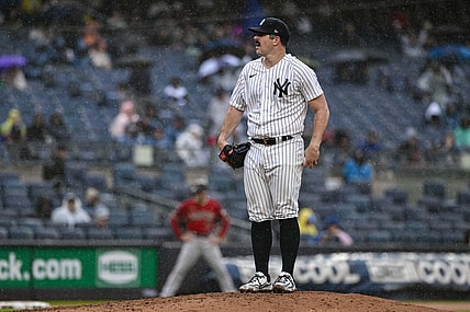 Sep 24, 2023; Bronx, New York, USA; New York Yankees starting pitcher Carlos Rodon (55) pitches against the Arizona Diamondbacks during the fourth inning at Yankee Stadium. Mandatory Credit: John Jones-USA TODAY Sports