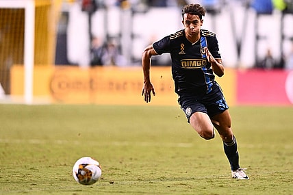 Sep 27, 2023; Philadelphia, Pennsylvania, USA; Philadelphia Union midfielder Quinn Sullivan (33) kicks the ball against FC Dallas at Subaru Park. Mandatory Credit: Kyle Ross-USA TODAY Sports