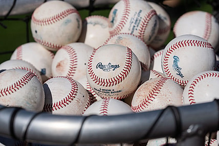 Jun 28, 2022; San Francisco, California, USA; General view of the baseballs during batting practice between the San Francisco Giants and the Detroit Tigers at Oracle Park. Mandatory Credit: Stan Szeto-USA TODAY Sports