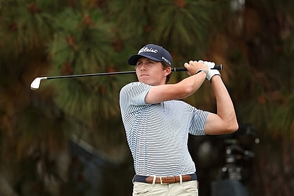 Jun 18, 2023; Los Angeles, California, USA; Gordon Sargent hits a tee shot on the 11th hole during the final round of the U.S. Open golf tournament at Los Angeles Country Club. Mandatory Credit: Kiyoshi Mio-USA TODAY Sports