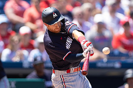 Aug 13, 2023; Philadelphia, Pennsylvania, USA; Minnesota Twins left fielder Jordan Luplow (16) hits a home run during the first inning against the Philadelphia Phillies at Citizens Bank Park. Mandatory Credit: Bill Streicher-USA TODAY Sports