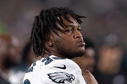 Aug 17, 2023; Philadelphia, Pennsylvania, USA; Philadelphia Eagles defensive tackle Jalen Carter (98) looks on during a game against the Cleveland Browns at Lincoln Financial Field. Mandatory Credit: Bill Streicher-USA TODAY Sports