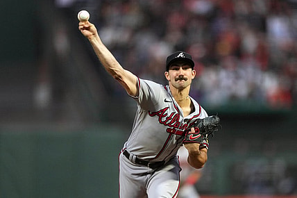 Aug 25, 2023; San Francisco, California, USA; Atlanta Braves starting pitcher Spencer Strider (99) throws a pitch against the San Francisco Giants during the third inning at Oracle Park. Mandatory Credit: Darren Yamashita-USA TODAY Sports