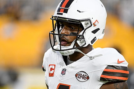 Sep 18, 2023; Pittsburgh, Pennsylvania, USA;  Cleveland Browns quarterback Deshaun Watson (4) prepares for a game against the Pittsburgh Steelers at Acrisure Stadium. Mandatory Credit: Philip G. Pavely-USA TODAY Sports