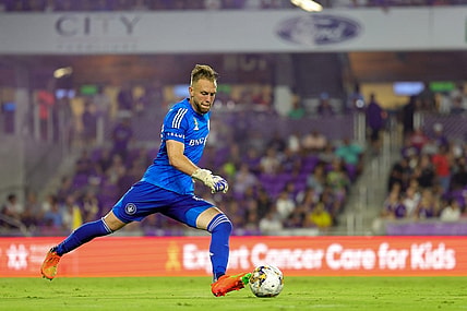 Sep 30, 2023; Orlando, Florida, USA;  CF Montreal goalkeeper Jonathan Sirois (40) puts the ball in play against Orlando City SC in the first half at Exploria Stadium. Mandatory Credit: Nathan Ray Seebeck-USA TODAY Sports