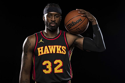 Oct 2, 2023; Atlanta, GA, USA; Atlanta Hawks guard Wesley Matthews (32) photographed during Hawks Media Day. Mandatory Credit: Dale Zanine-USA TODAY Sports
