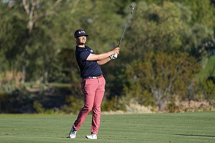 Oct 12, 2023; Las Vegas, Nevada, USA; Beau Hossler hits from the fairway on the eighteenth hole during the first round of the Shriners Children's Open golf tournament at TPC Summerlin. Mandatory Credit: Ray Acevedo-USA TODAY Sports
