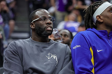 Oct 27, 2023; Sacramento, California, USA; Golden State Warriors forward Draymond Green (23) looks on from the bench during the fourth quarter against the Sacramento Kings at Golden 1 Center. Mandatory Credit: Sergio Estrada-USA TODAY Sports