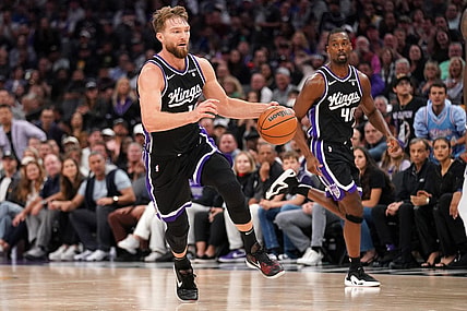 Oct 29, 2023; Sacramento, California, USA; Sacramento Kings forward Domantas Sabonis (10) dribbles the ball against the Los Angeles Lakers in the fourth quarter at the Golden 1 Center. Mandatory Credit: Cary Edmondson-USA TODAY Sports
