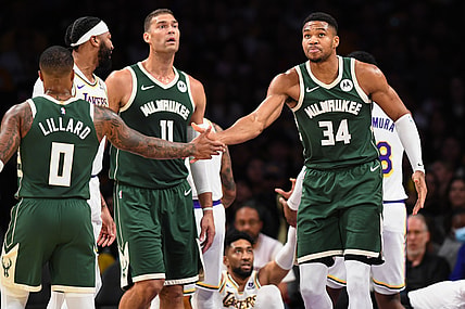 Milwaukee Bucks' Damian Lillard, Giannis Antetokounmpo