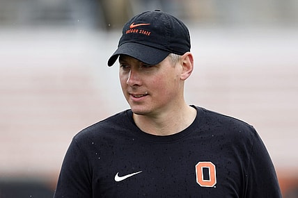 Apr 16, 2022; Corvallis, OR, USA; Oregon State interim defensive coordinator Trent Bray looks on during the Oregon State spring football game at Reser Stadium. Mandatory Credit: Soobum Im-USA TODAY Sports