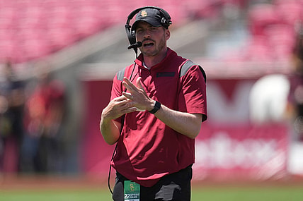Apr 23, 2022; Los Angeles, CA, USA; Southern California Trojans defensive coordinator Alex Grinch during the spring game at the Los Angeles Memorial Coliseum. Mandatory Credit: Kirby Lee-USA TODAY Sports