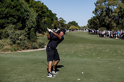 Apr 23, 2023; Adelaide, South Australia, AUS; Pat Perez of Team Aces hits a shot during the final round of LIV Golf Adelaide golf tournament at Grange Golf Club. Mandatory Credit: Mike Frey-USA TODAY Sports