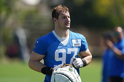 Jul 26, 2023; Costa Mesa, CA, USA; Los Angeles Chargers defensive end Joey Bosa (97) during training camp at Jack Hammet Sports Comples. Mandatory Credit: Kirby Lee-USA TODAY Sports