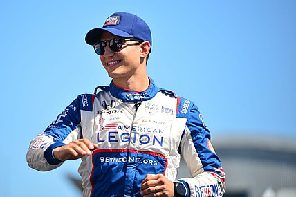 Sep 10, 2023; Salinas, California, USA; Chip Ganassi Racing driver Alex Palou (10) of Spain is introduced before the Grand Prix of Monterey at WeatherTech Raceway Laguna Seca. Mandatory Credit: Gary A. Vasquez-USA TODAY Sports