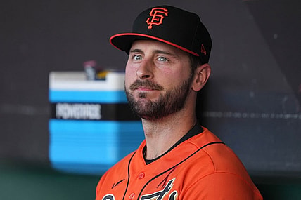 Aug 25, 2023; San Francisco, California, USA; San Francisco Giants shortstop Paul DeJong (18) before the game against the Atlanta Braves at Oracle Park. Mandatory Credit: Darren Yamashita-USA TODAY Sports