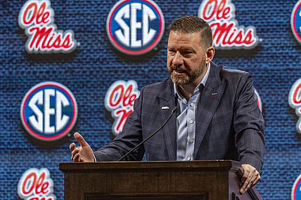 Oct 18, 2023; Brimingham, AL, USA; Mississippi Rebels head coach Chris Beard talks with the media during the SEC Basketball Tipoff at Grand Bohemian Hotel Mountain Brook. Mandatory Credit: Vasha Hunt-USA TODAY Sports