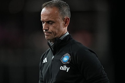 Oct 18, 2023; Fort Lauderdale, Florida, USA; Charlotte FC head coach Christian Lattanzio reacts during the second half at DRV PNK Stadium. Mandatory Credit: Jim Rassol-USA TODAY Sports