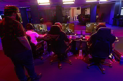 Team Coach Michael Abode of Holmdel watches his team   s progress as they play Valorant. Brookdale Community College has built an esports arena where students and the community can practice video gaming. It's the latest step in joining a rapidly growing industry. As part of it, the college also has introduced its first varsity esports team featuring 19 players for three different games.