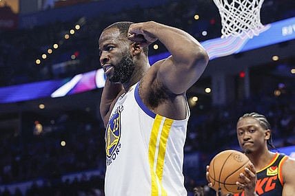 Nov 3, 2023; Oklahoma City, Oklahoma, USA; Golden State Warriors forward Draymond Green (23) reacts after a play against the Oklahoma City Thunder during the second half at Paycom Center. Mandatory Credit: Alonzo Adams-USA TODAY Sports