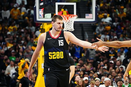 Nov 3, 2023; Denver, Colorado, USA; Denver Nuggets center Nikola Jokic (15) during the second quarter against the Dallas Mavericks at Ball Arena. Mandatory Credit: Ron Chenoy-USA TODAY Sports