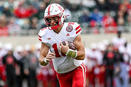 Nebraska's Heinrich Haarberg runs for a touchdown against Michigan State during the second quarter on Saturday, Nov. 4, 2023, at Spartan Stadium in East Lansing.