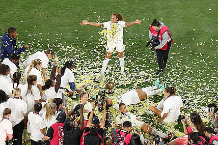 Nov 11, 2023; San Diego, California, USA; New Jersey/New York Gotham FC celebrate after winning the 2023 NWSL Championship match against OL Reign at Snapdragon Stadium. Mandatory Credit: Jessica Alcheh-USA TODAY Sports