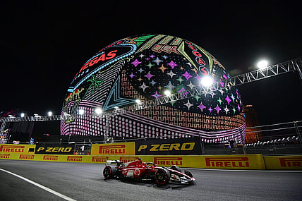 Nov 16, 2023; Las Vegas, Nevada, USA; Scuderia Ferrari driver Charles LeClerc of Monaco (16) during free practice at Las Vegas Strip Circuit. Mandatory Credit: Gary A. Vasquez-USA TODAY Sports