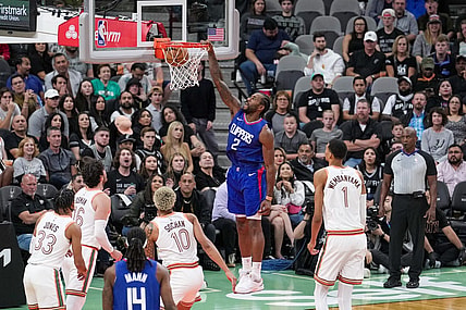 Nov 20, 2023; San Antonio, Texas, USA;  LA Clippers forward Kawhi Leonard (2) dunks in the first half against the San Antonio Spurs at the Frost Bank Center. Mandatory Credit: Daniel Dunn-USA TODAY Sports