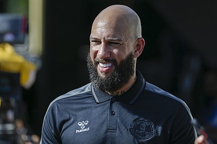 Jul 25, 2021; Orlando, Florida, USA; Former Everton goalkeeper Tim Howard attends the game between Everton and Millonarios during a 2021 Florida Cup semifinal soccer match at Camping World Stadium. Mandatory Credit: Sam Navarro-USA TODAY Sports
