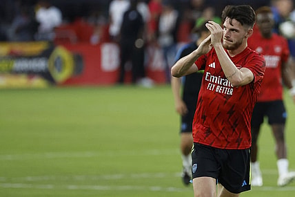 Jul 19, 2023; Washington, DC, USA; Arsenal midfielder Declan Rice (41) runs off the pitch after warmup prior to the match against MLS All-Stars in the 2023 MLS All Star Game at Audi Field. Mandatory Credit: Geoff Burke-USA TODAY Sports