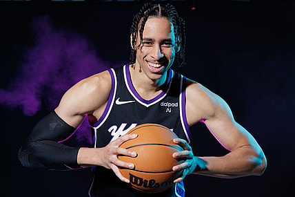 Oct 2, 2023; Sacramento, CA, USA; Sacramento Kings center Chance Comanche (22) poses for a photo during media day at Golden 1 Center. Mandatory Credit: Sergio Estrada-USA TODAY Sports