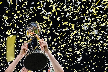 November 11, 2023; San Diego, California, USA; Detail view of the championship trophy after the NWSL Championship match against OL Reign at Snapdragon Stadium. Mandatory Credit: Kyle Terada-USA TODAY Sports