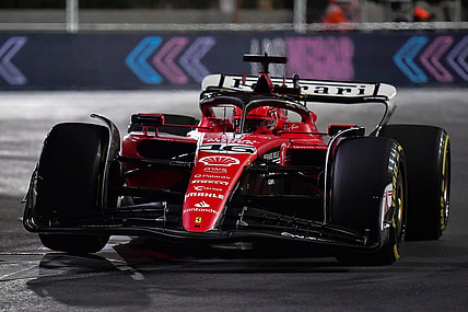 Nov 18, 2023; Las Vegas, Nevada, USA; Scuderia Ferrari driver Charles LeClerc of Monaco (16) during the Las Vegas Grand Prix at Las Vegas Strip Circuit. Mandatory Credit: Gary A. Vasquez-USA TODAY Sports