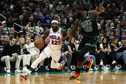 Dec 1, 2023; Boston, Massachusetts, USA; Philadelphia 76ers guard Patrick Beverley (22) drives on Boston Celtics center Neemias Queta (88) during the second quarter at TD Garden. Mandatory Credit: Winslow Townson-USA TODAY Sports