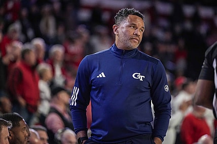 Dec 5, 2023; Athens, Georgia, USA; Georgia Tech Yellow Jackets head coach Damon Stoudamire reacts against the Georgia Bulldogs during the second half at Stegeman Coliseum. Mandatory Credit: Dale Zanine-USA TODAY Sports
