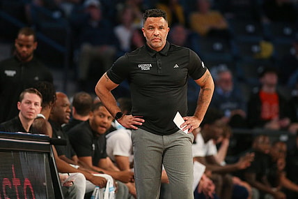 Dec 9, 2023; Atlanta, Georgia, USA; Georgia Tech Yellow Jackets head coach Damon Stoudamire on the sideline against the Alabama A&M Bulldogs in the first half at McCamish Pavilion. Mandatory Credit: Brett Davis-USA TODAY Sports