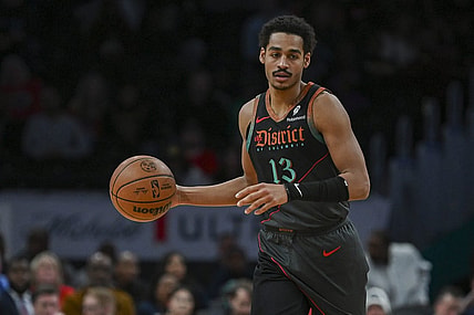 Dec 15, 2023; Washington, District of Columbia, USA;  Washington Wizards guard Jordan Poole (13) dribbles during the game against the Indiana Pacers at Capital One Arena. Washington Wizards defeated Indiana Pacers 137-123. Mandatory Credit: Tommy Gilligan-USA TODAY Sports