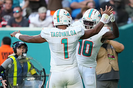 Miami Dolphins' Tua Tagovailoa and Tyreek Hill