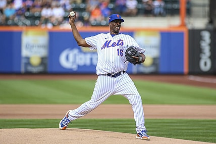 Aug 27, 2022; New York City, New York, USA;  Former Major League Baseball pitcher Dwight Gooden pitches at the New York Mets Old Timers Day game at Citi Field. Mandatory Credit: Wendell Cruz-USA TODAY Sports