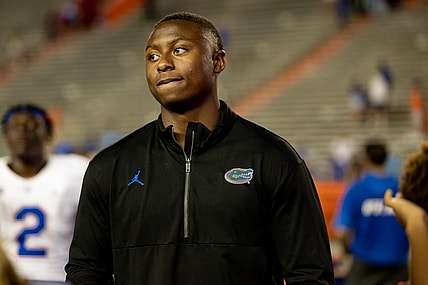 Florida Gators recruit DJ Lagway listens to Florida Gators offensive analyst for quarterbacks Ryan O'Hara speak after the game during the Florida Gators Orange and Blue Spring Game at Steve Spurrier Field at Ben Hill Griffin Stadium in Gainesville, FL on Thursday, April 13, 2023. [Matt Pendleton/Gainesville Sun]

Ncaa Football Florida Gators Orange Blue Spring Game