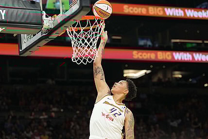 Aug 5, 2023; Phoenix, Arizona, USA; Phoenix Mercury center Brittney Griner (42) puts up a layup against the Seattle Storm during the first half at Footprint Center. Mandatory Credit: Joe Camporeale-USA TODAY Sports